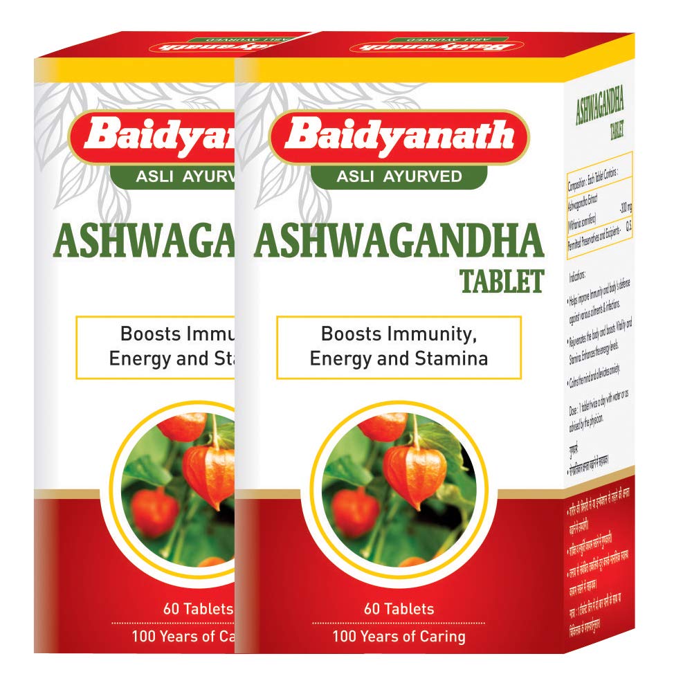 

Baidyanath Asli Ayurved Ashwagandha Tablets 60pcs X Pack Of 2 for Strength Energy Immunity Boost