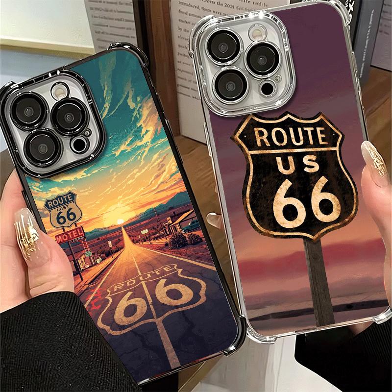 America Route 66 Plating Phone Case For Xiaomi Poco X5 X6 X7 X8 Pro Max F8 Ultra F7 M8 M7 M5S Redmi 15C 15 14C 13C 13 X3 12C F6