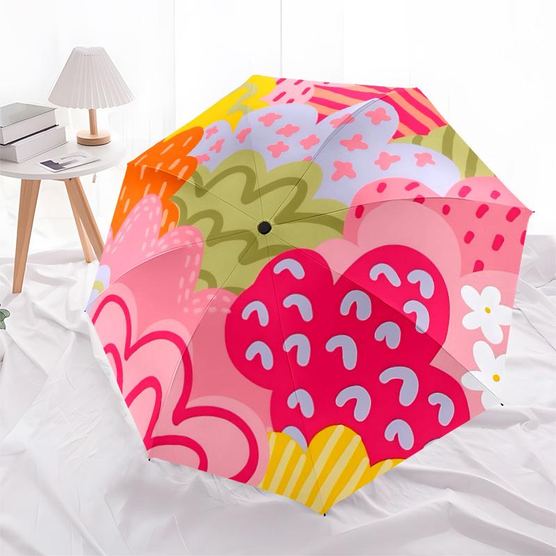 1pc Colorful Flowers Automatic Open/Close Umbrella, Umbrella with cartoon Design, Portable Compact Umbrella for Men & Women, Good Holiday Gi