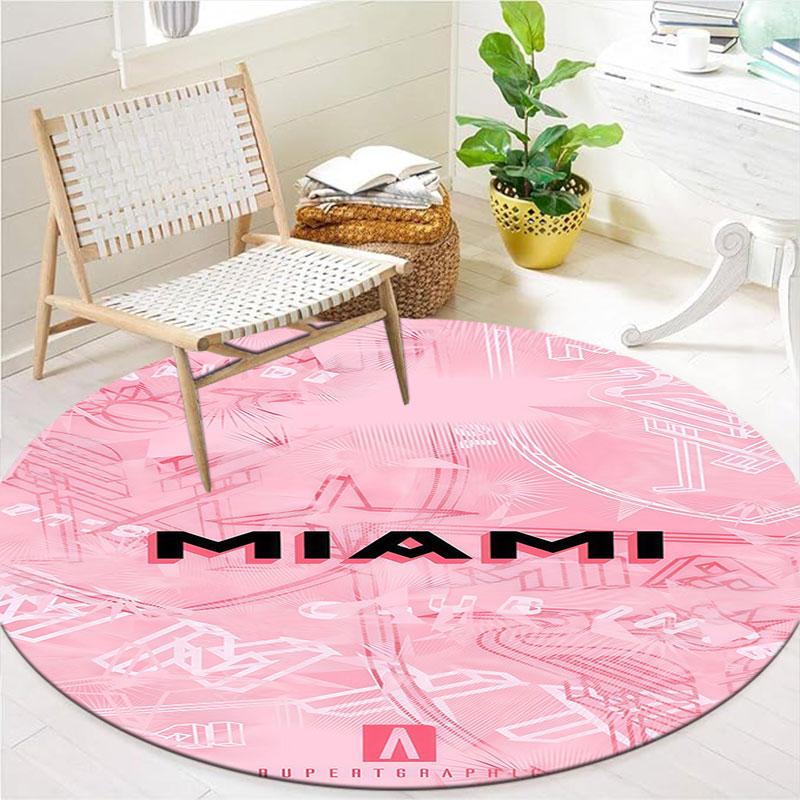Inter Miami CF Round Area Rug,Carpet Rug for Living Room Bedroom Sofa Playroom Decor,Non-slip Floor Mat