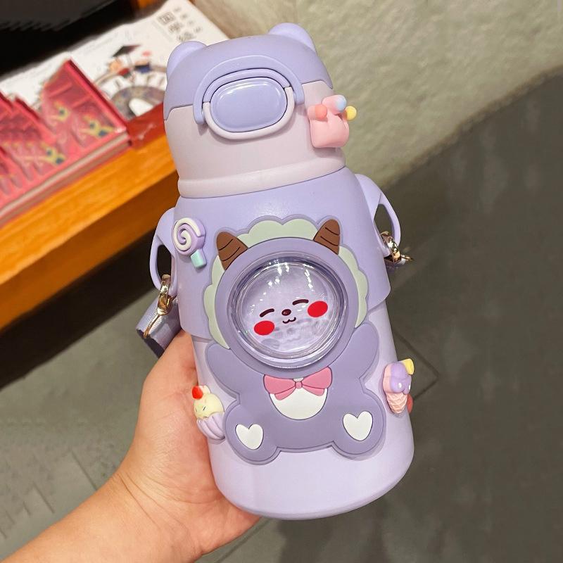 520ml Charming Kids Thermos Bottle With Straw Lightweight Stainless Steel Spacious Boys Girls Student Water Cup Leak Proof Kettle
