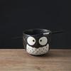 BEPAN Japanese Owl Chopstick Bowl Single Tableware Household Instant Noodles with Perforated Ceramic Simple Rice Bowl