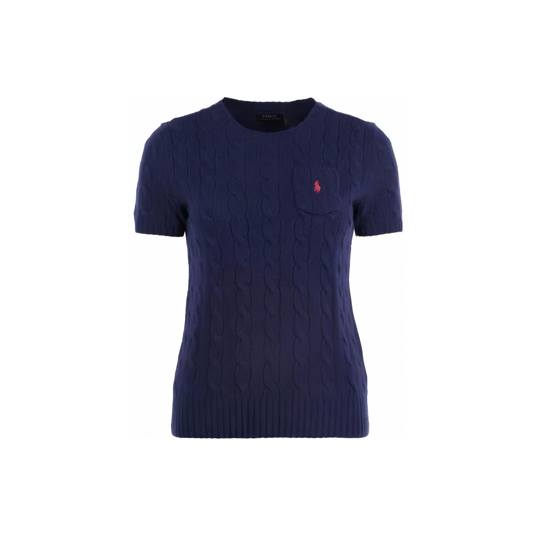 

Polo Ralph Lauren FW22 вышитый логотип, футболка толстой вязки с коротким рукавом, стандартная женская футболка, темно-синяя 211873374-004 S