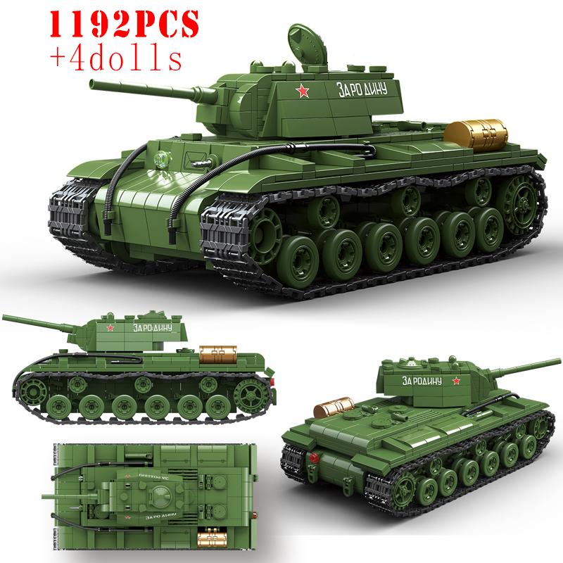 Military World War Russian T-34 KV-1 Heavy Tank Building Blocks WW2 Panther Sherman Tiger Panzer Maus Tanks Bricks Kids Toys