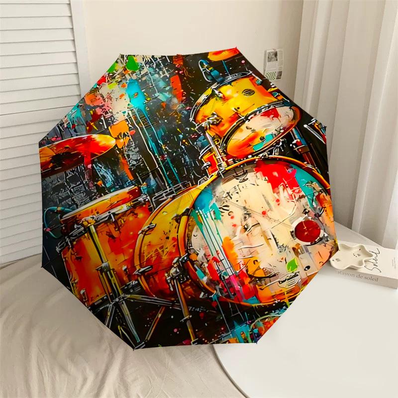 

1PC Drum Set Artwork Umbrella-8-Rib Reinforced, Automatic Open, Lightweight & Durable, Cute Fashion Accessory for Outdoor-W9238