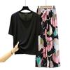 T-shirt girocollo in modal con pantaloni a gamba larga floreali in popeline Set pigiama estivo sottile Tuta casual larga per dormire Loungewear comodo tutto da abbinare