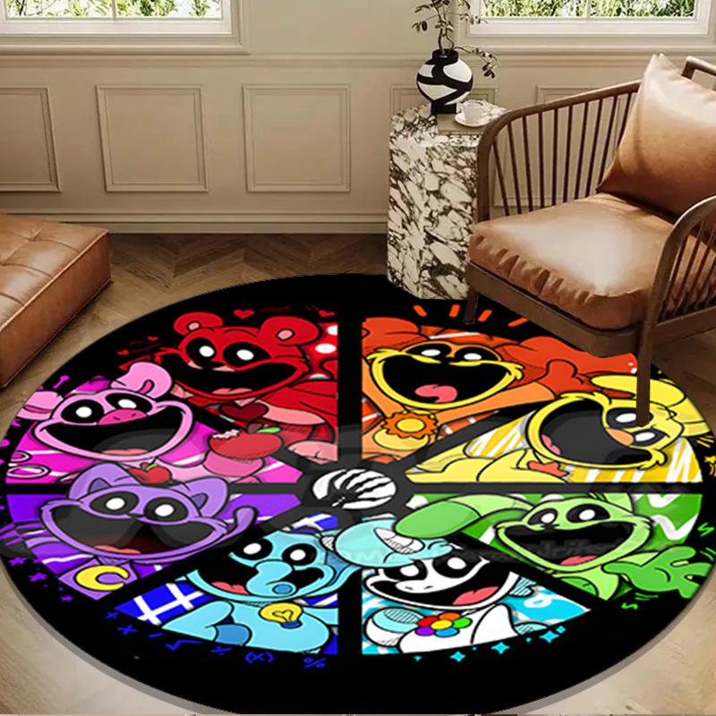 Happy Smiling Cartoon Characters Round Rug for Livingroom,Bedroom, Palyroom, Chair Rug, Area Rug, Circle Carpet, Large Size Fan Christmas Gift