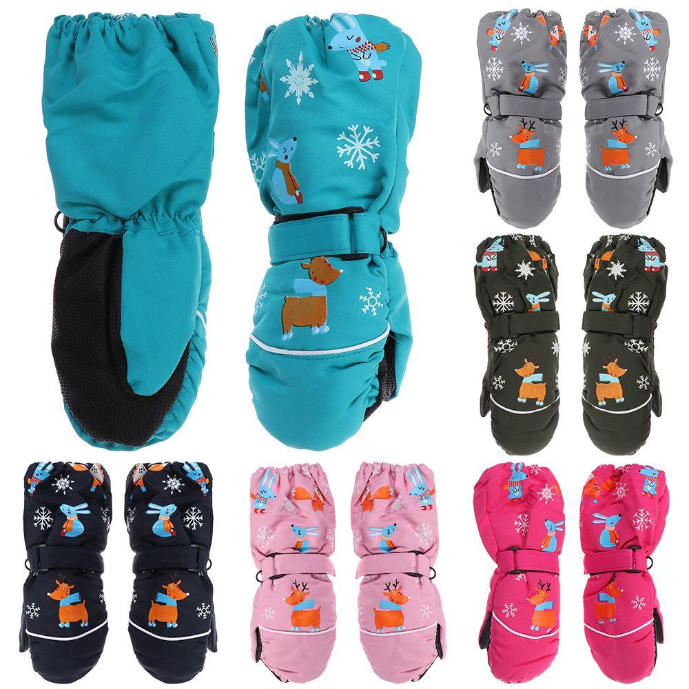 Winter 2-6 Years Old Print Cartoon Waterproof Deer Rabbit Long-sleeved Mittens Thick Warm Children Ski Gloves Windproof