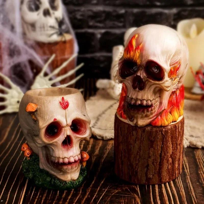 Resin Rose Skull Heads Halloween Horror Skull Ornaments Resin Crafts Party HomeGarden Lawn Decor Haunted House Horror Props Gift