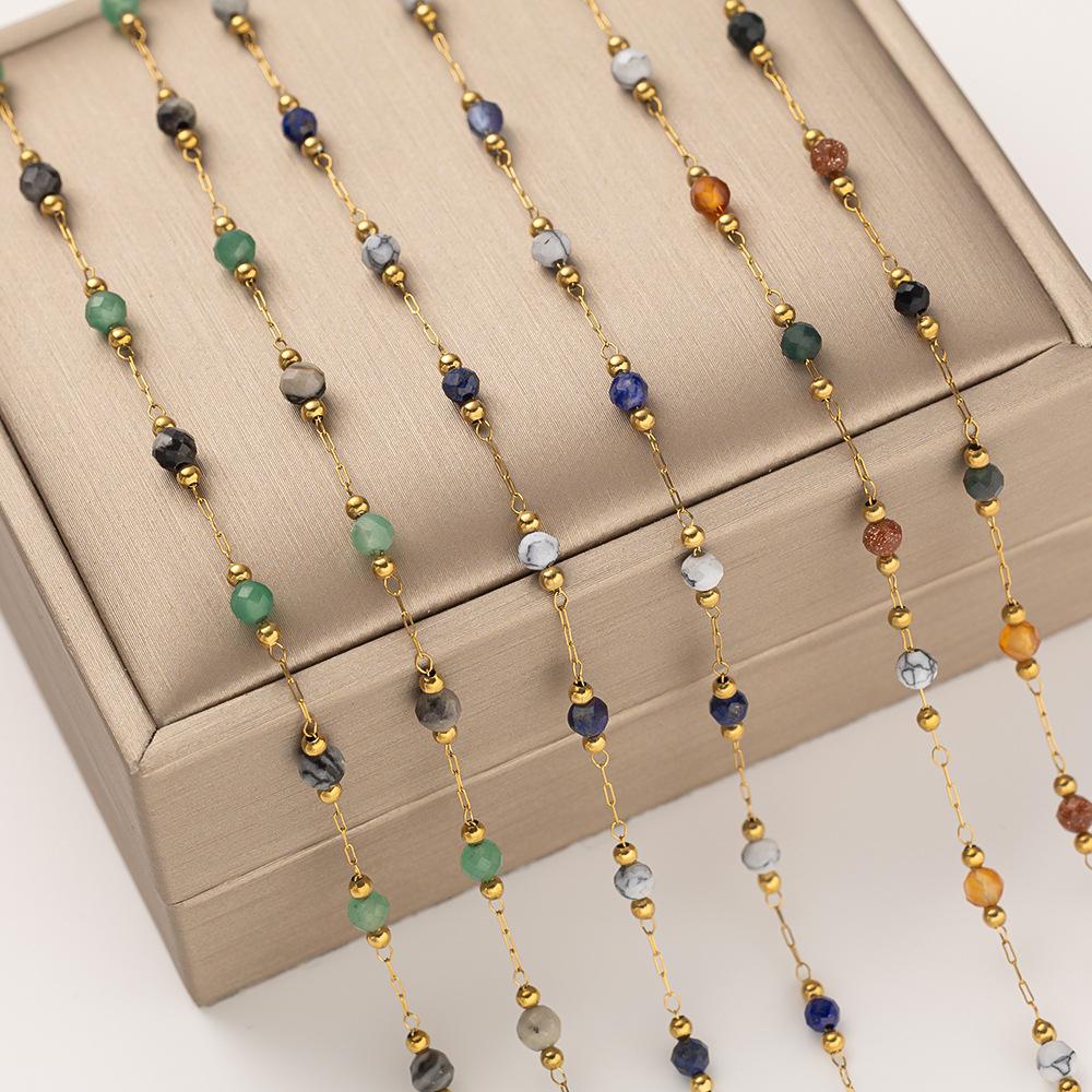 Colorful Crushed Natural Stone & Stainless Steel Necklace Chain for DIY Jewelry