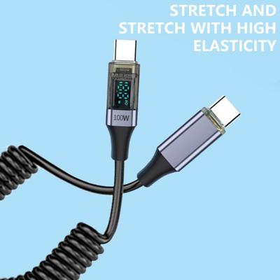Charging Cord Spring Retractable Design 480Mbps High Speed PD100W Intelligent Display Fast Charging Data Cable