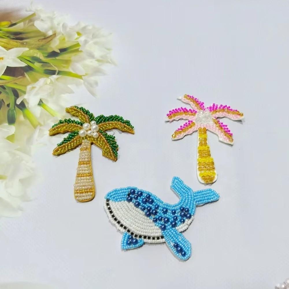 Dolphins Rhinestone Patches Beaded Crystal Handmade Craft 3D Beaded Patches Sparkling Waterproof Crystal Coconut Tree Patches
