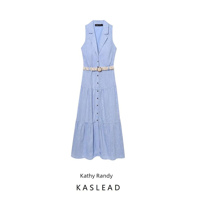 Kaslead New Women clothes Western Style With Belt Fashion Blended Midi Dress 8372110 400