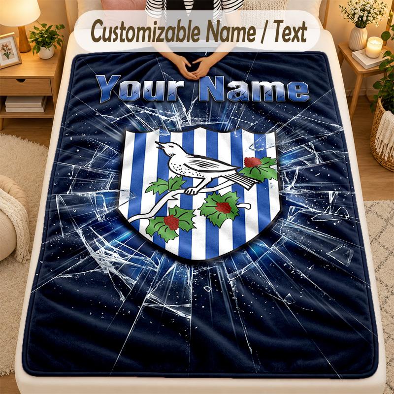 Coperta di FlanellaWest Bromwich Albion FC Testo Nome Personalizzato Coperta Morbida Calda Personalizzata Decorazione per la Casa Regalo
