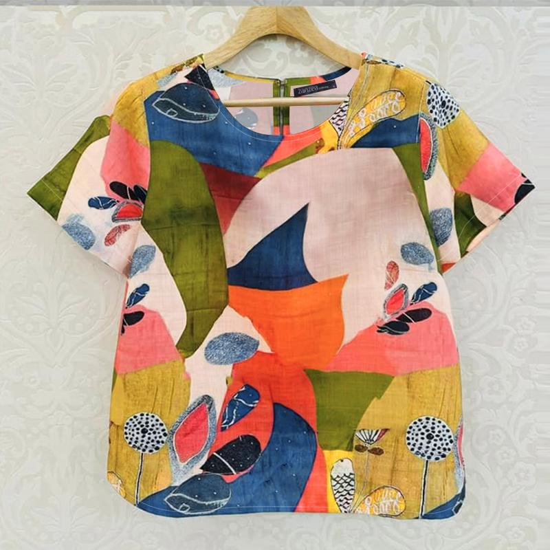 

ZANZEA Женские летние повседневные футболки с круглым вырезом и принтом, с коротким рукавом L оранжевый