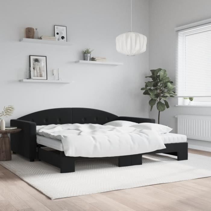 VidaXL Daybed with Trundle Bed and Mattress Black 100x200 Cm Velvet 3197336