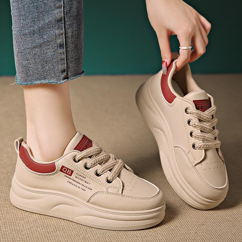 

мода Женские Весенние Кожаные Тренд Мода Простые Спортивные Туфли Противоскользящие и Дышащие Студенческие Женские Повседневные Туфли Спортивная Обувь 40 красный