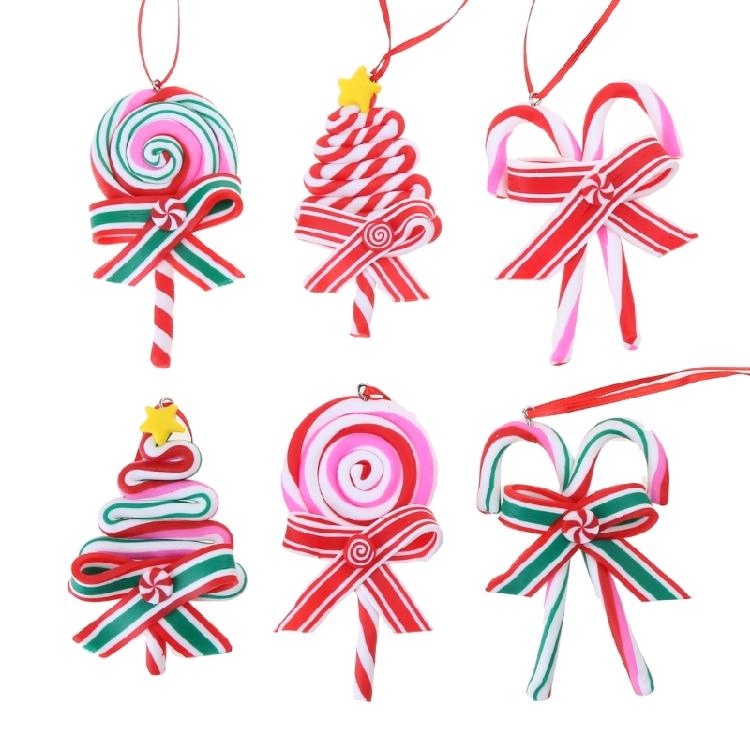 

Christmas Tree Decoration Ornament Soft Clay Lollipop Candy Cane Tree Pendant 1