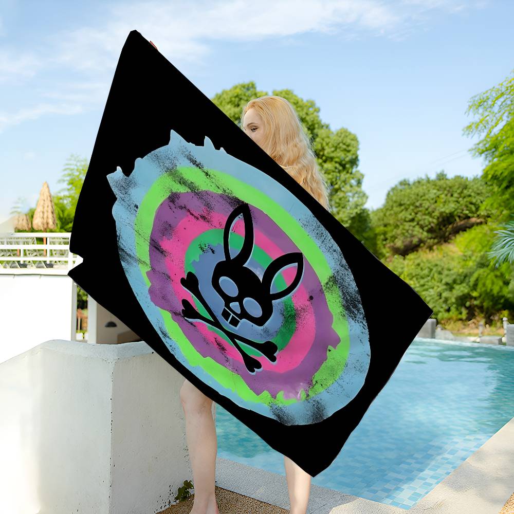 Coperta in Microfibra Cartoon P-Psycho Bunny Moda Lusso Asciugatura Rapida Asciugamani da Spiaggia Stampa Super Assorbente Coperta Asciugamano per Piscina