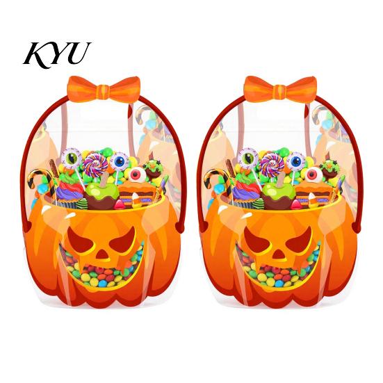 Candy Bags with Handle 2/4/6Pcs Clear Gift Bag for Halloween Christmas, Goodie Treat Holders Handle, Resealable Sealed Pouch Holiday Party Favors