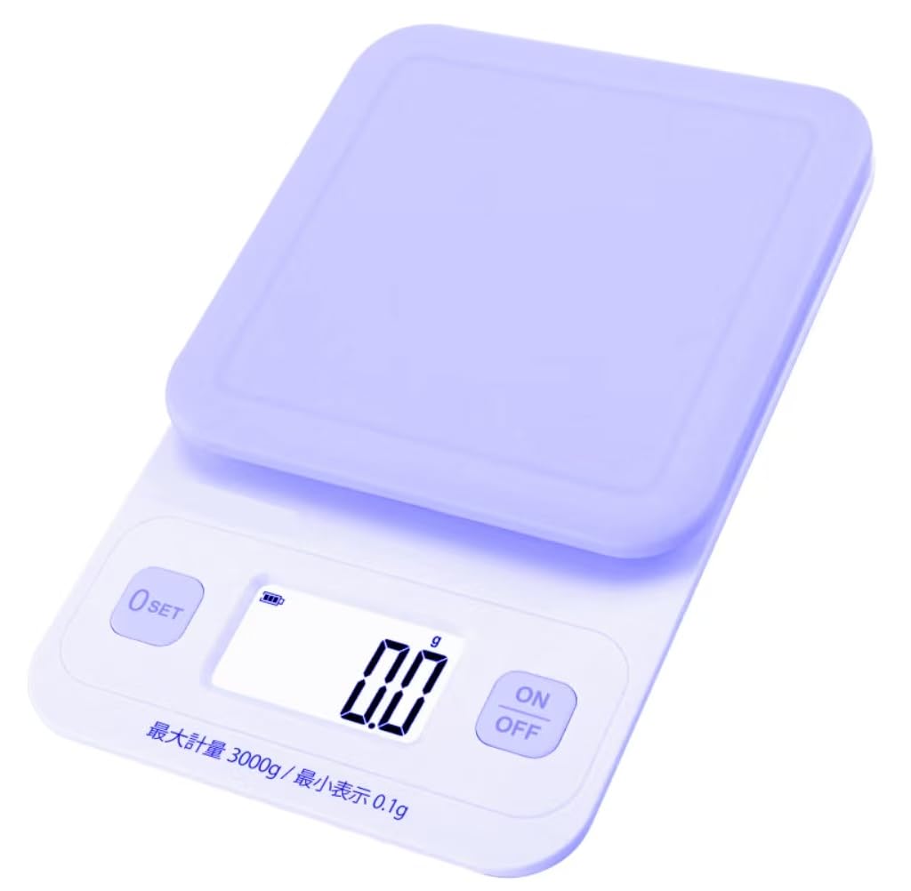 Digital Kitchen Scale with 0.1g Increments, 3kg Capacity, LCD Display, and Tare Function.