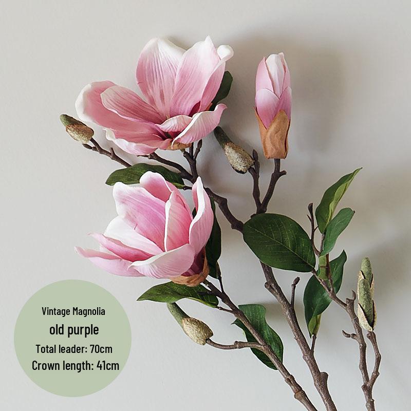 Retro Magnolia Artificial Flower Arrangement - Decorative Single Stem Bouquet for Living Room or Dining Table.