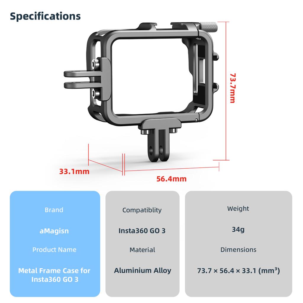 aMagisn AG01 Sports Camera Video Cage Camera Cage Aluminum Alloy with Dual Cold Shoe Mounts &