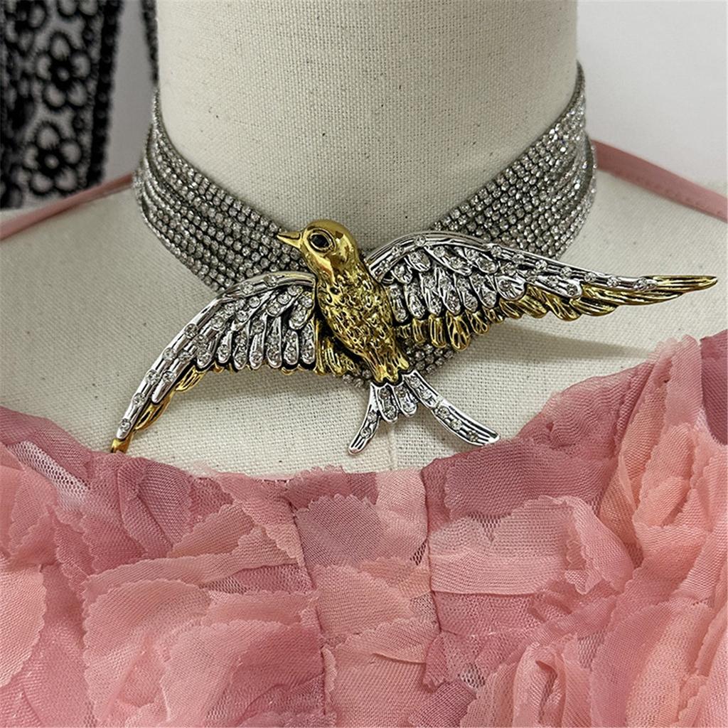 Tooxika Exaggerated Fashionable High Sense Of Multi-layer Full Diamond Chain Birds Swallow Necklace Retro Temperament Collarbone Chain