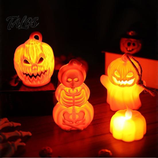 Halloween Craft Activity Supplies Pumpkin Lantern, Spooky Lighted Skeleton Statue, Resin Indoor Outdoor Festival Decor for Porch Table Window