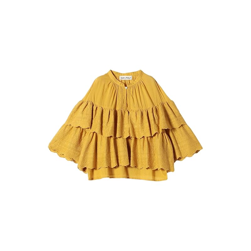 

[Ships Any] [Bonmur] bon_meur blouse Machine washable race tiered volume ladies 721120025 mustard ONE SIZE