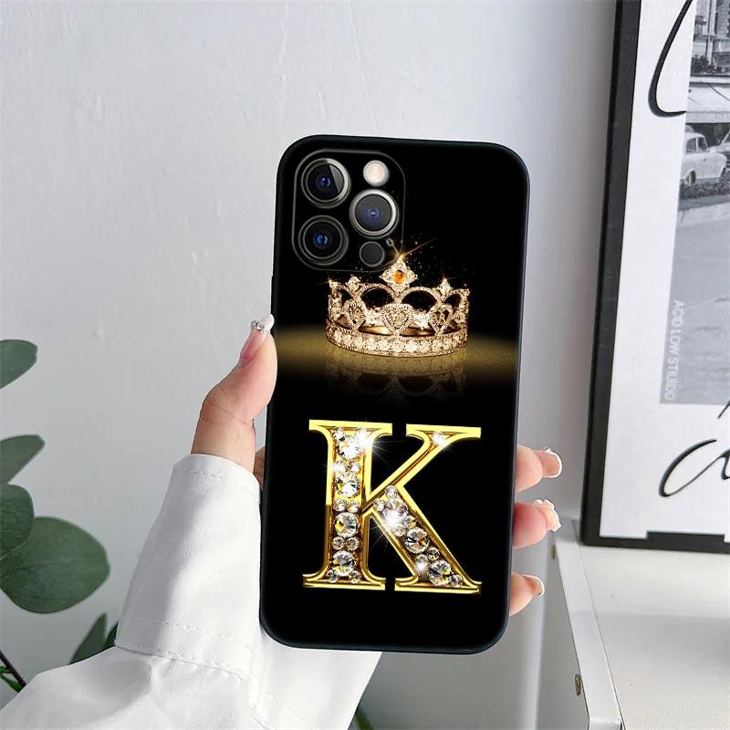 Initial E M J F K L H I Letter Phone Case for iPhone 11 15 16 Pro Max Case Coque 14 Plus 13 Pro 12 11 X XS 16 7 8 TPU Soft Cover