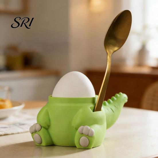 3D Printed Egg Holder Dinosaur Cup with Removable Lid & Spoon Slot Plastic for Breakfast Party Decor Cute Novelty Kitchen Gadget Kids