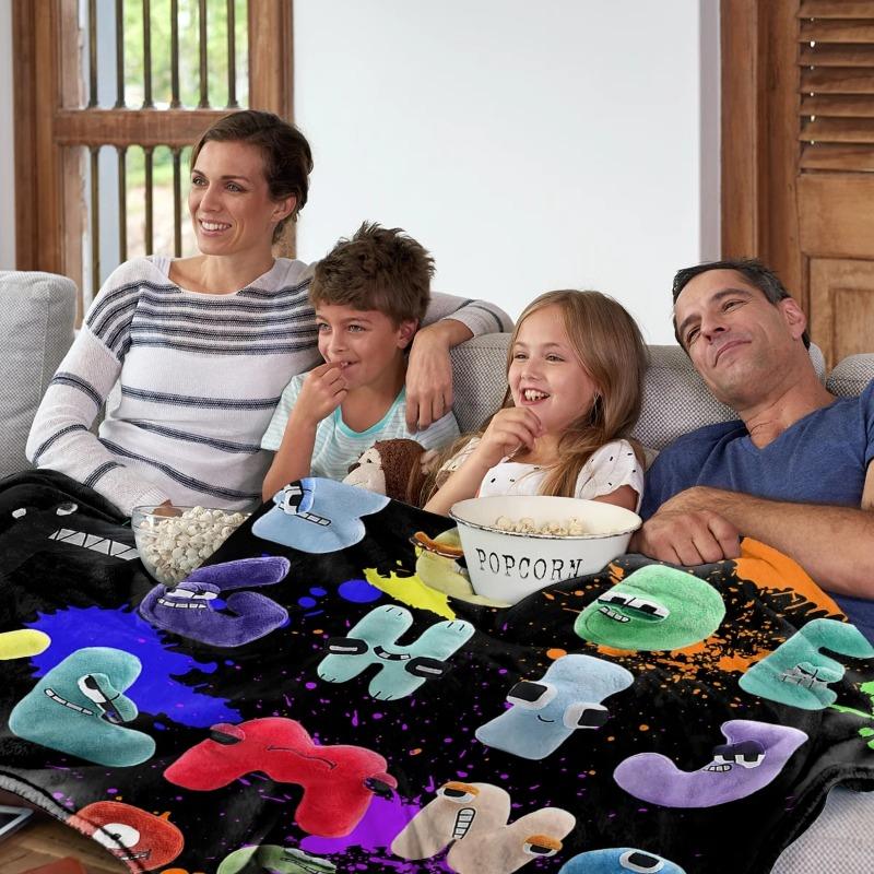 Funny Alphabet Blanket Colourful Alphabet Printed Soft Flannel Office nap Blankets Warm Cozy Blanket Lore for Teens Adults Decor