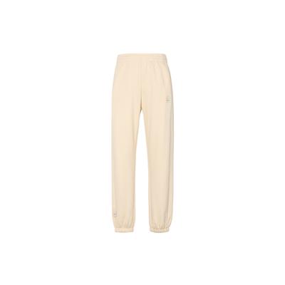 Li Ning Sports Lifestyle Series Solid Color Fleece Thickened Elastic Waist Tapered Knit Sweatpants Women Bottoms Swan-White AKLTC08-2