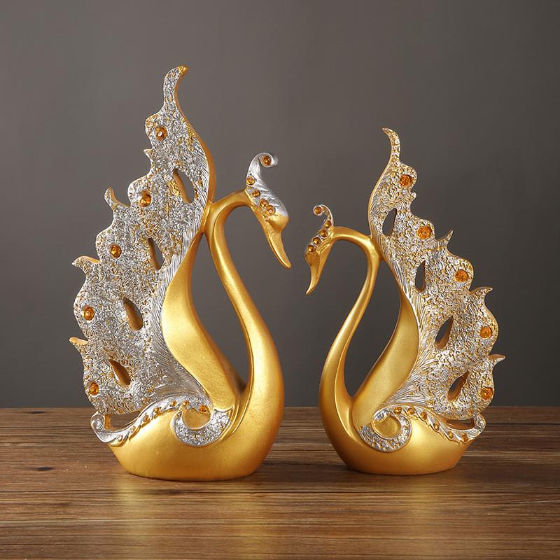 Modern Minimalist Swan Couple Resin Sculpture For Home Office Living Room Dcor