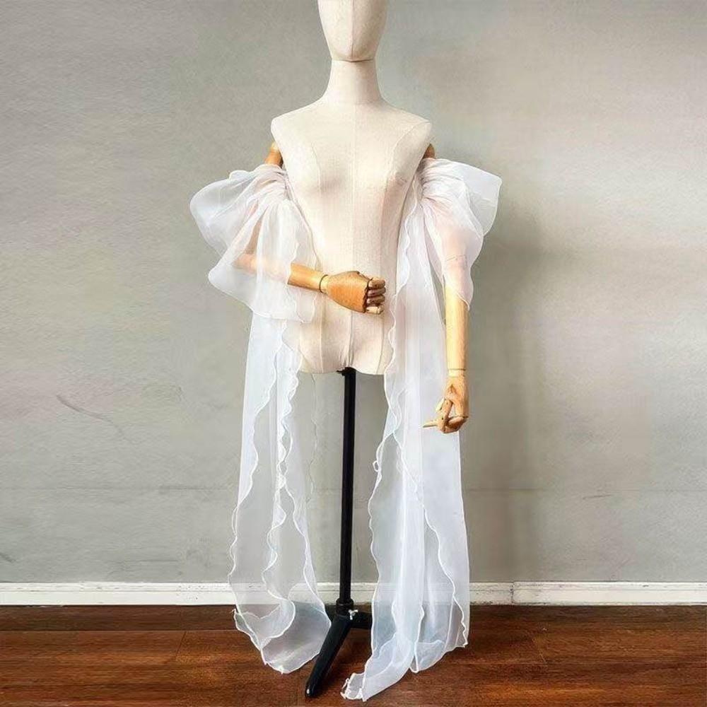 Fluffy Bridal Arm Sleeves Seethrough Ribbon Wrap Sleeves Puff Sleeves Wrap  Dance Dress Accessories