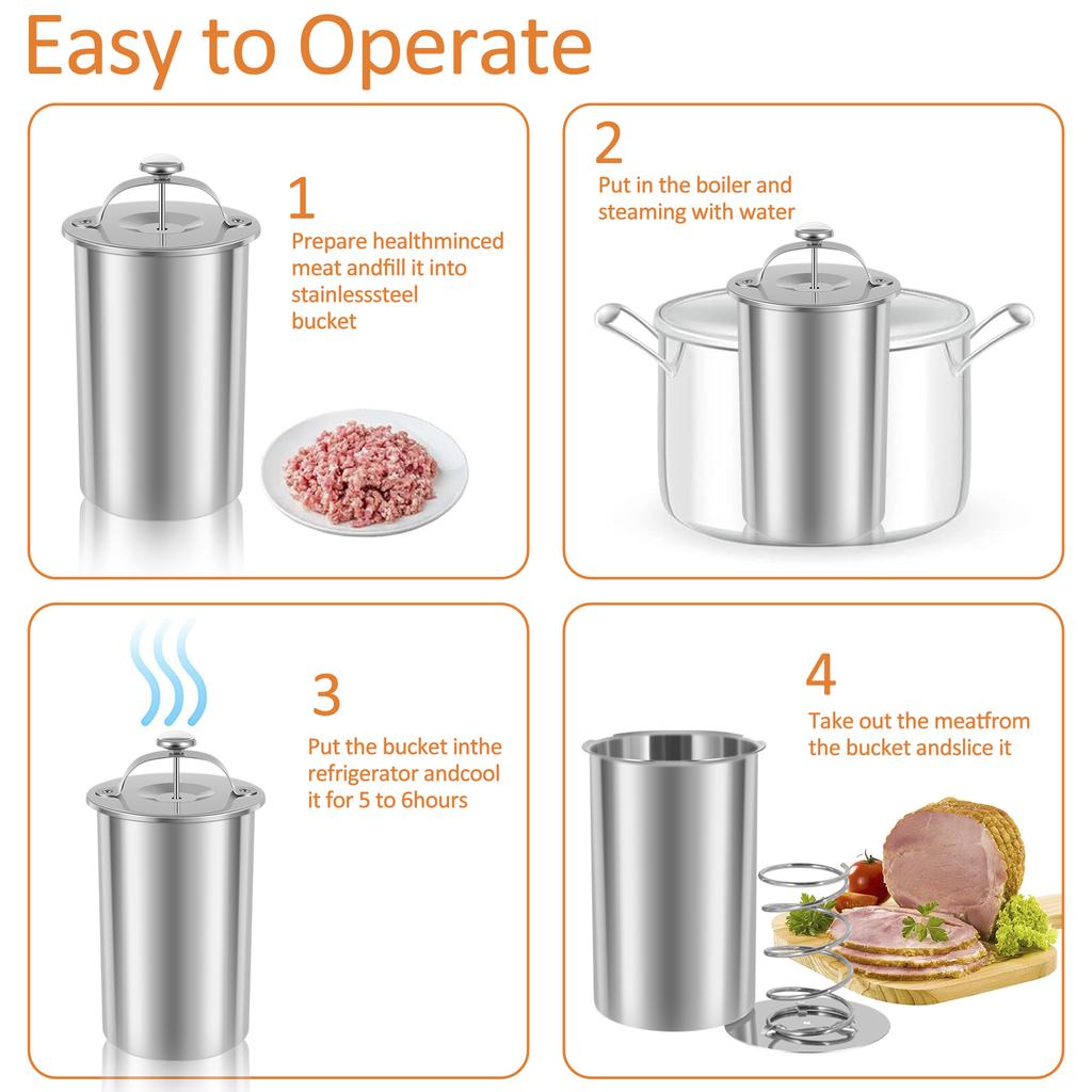 1 Pc Meat Press Cooker 304 Stainless Steel Ham Press Maker Multi-functional Round Shape Homemade Deli Meat Press Marker Machine