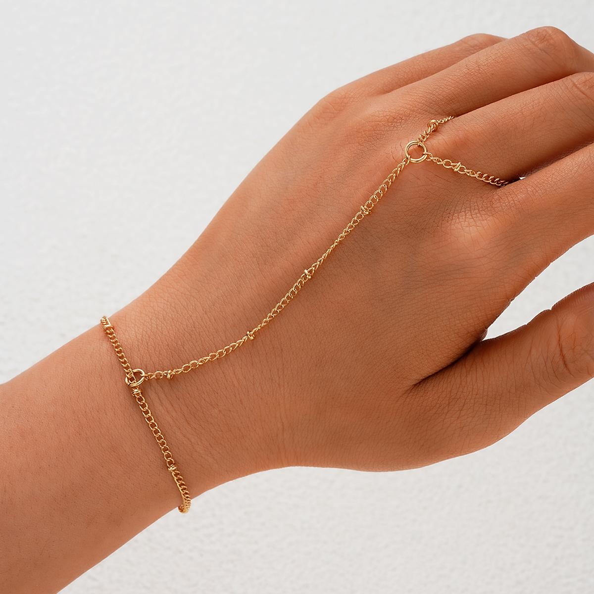 

Elegant Hand Chain Finger Ring Bracelet For Women Simple Gold Color Connecting Harness Hand Bracelets Trendy Party Jewelry Gifts