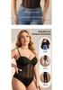 Plus Size Mesh Body Shaper Bodysuit with Cups & Fishbone Waist Cincher - Adjustable Straps, European American Style.