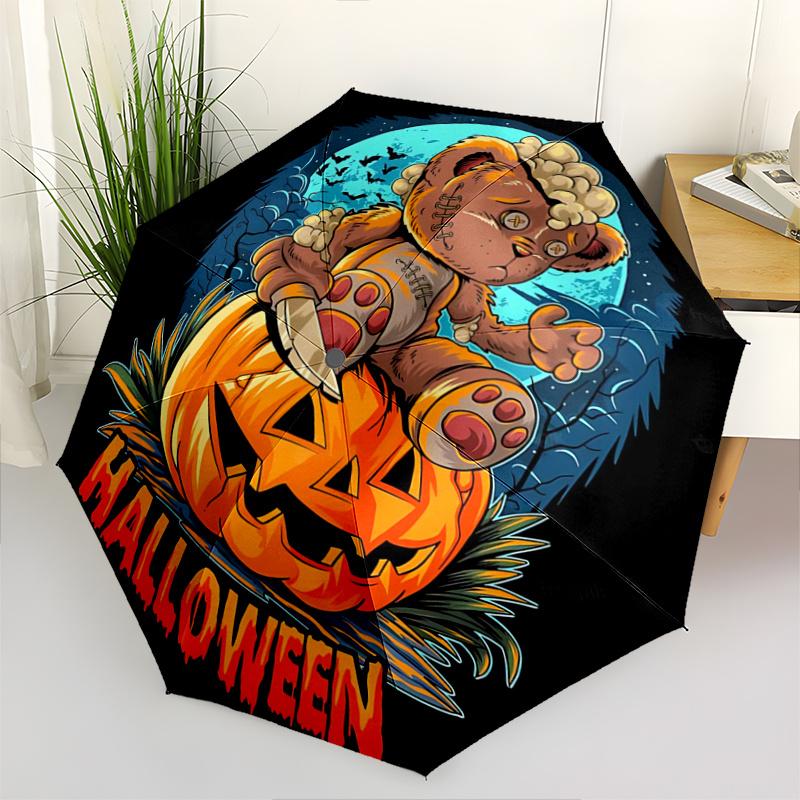 

1pc Scary Bear Pumpkin Halloween Cartoon Umbrella, Portable 3-Fold Compact Umbrella, Suitable for Camping, Hiking and Travel, Ideal Easter Birthd