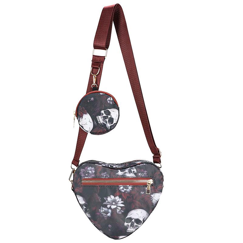 

Водонепроницаемая сумка через плечо из ткани Оксфорд с принтом цветов-черепов, большой вместимости, универсальная + съемная сумка для мелочи красный