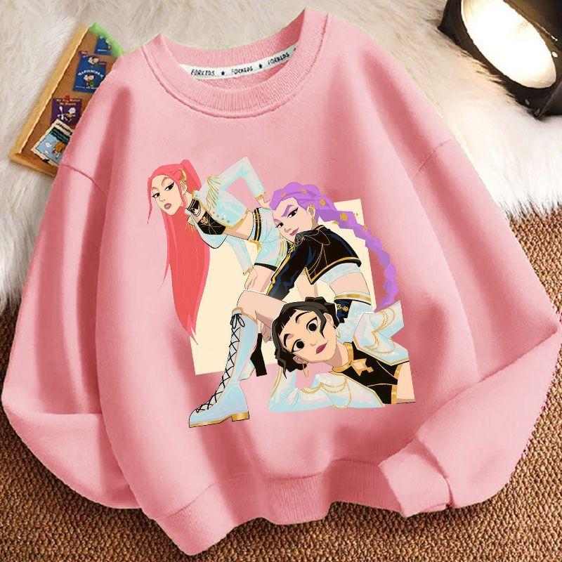 Children's Cartoon Witch Hunt Team Round-neck Hoodies for Autumn and Winter, Loose Long-sleeved Casual Hoodies for Boys and Girls