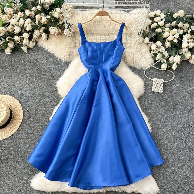 

Темпераментное платье-жилет без рукавов с квадратным вырезом и широкой юбкой, платье светской львицы Dark blue M