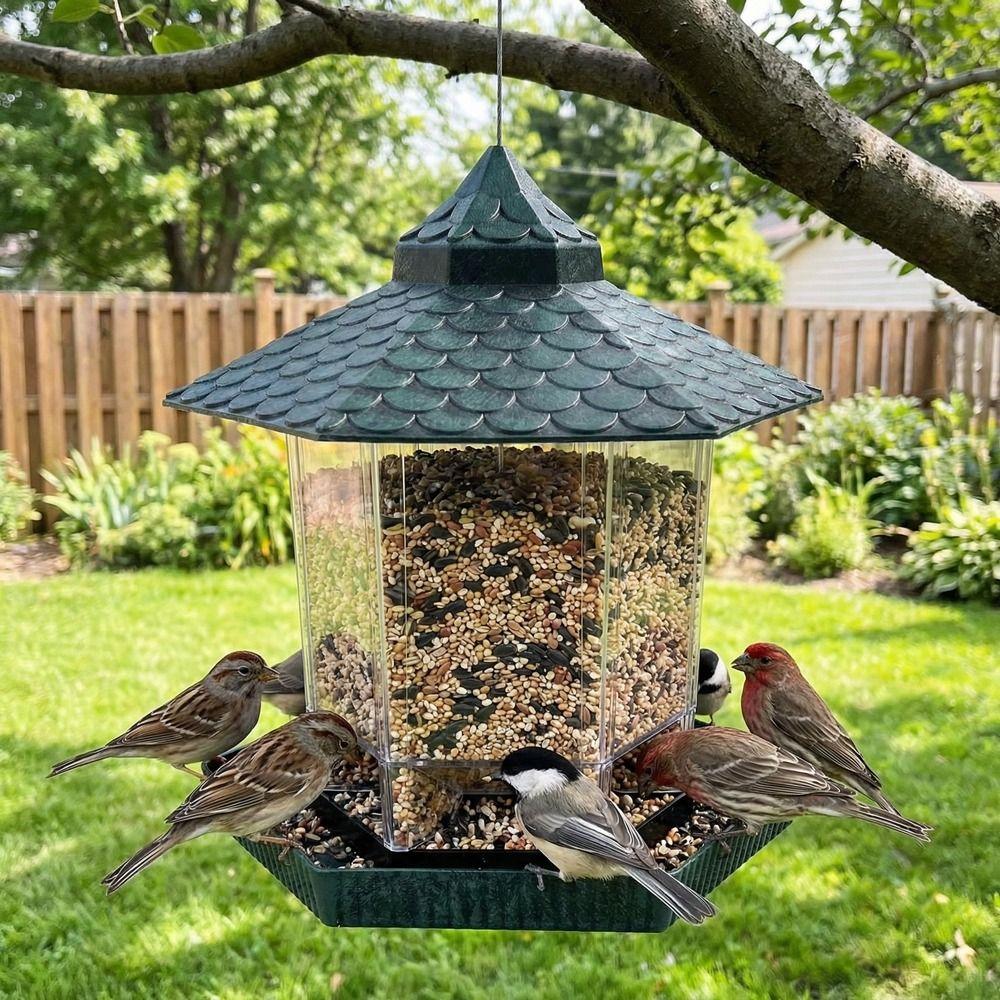 Plastic Bird Feeding Station Large Capacity Food Container Bird Food Dispenser Backyard Feeding