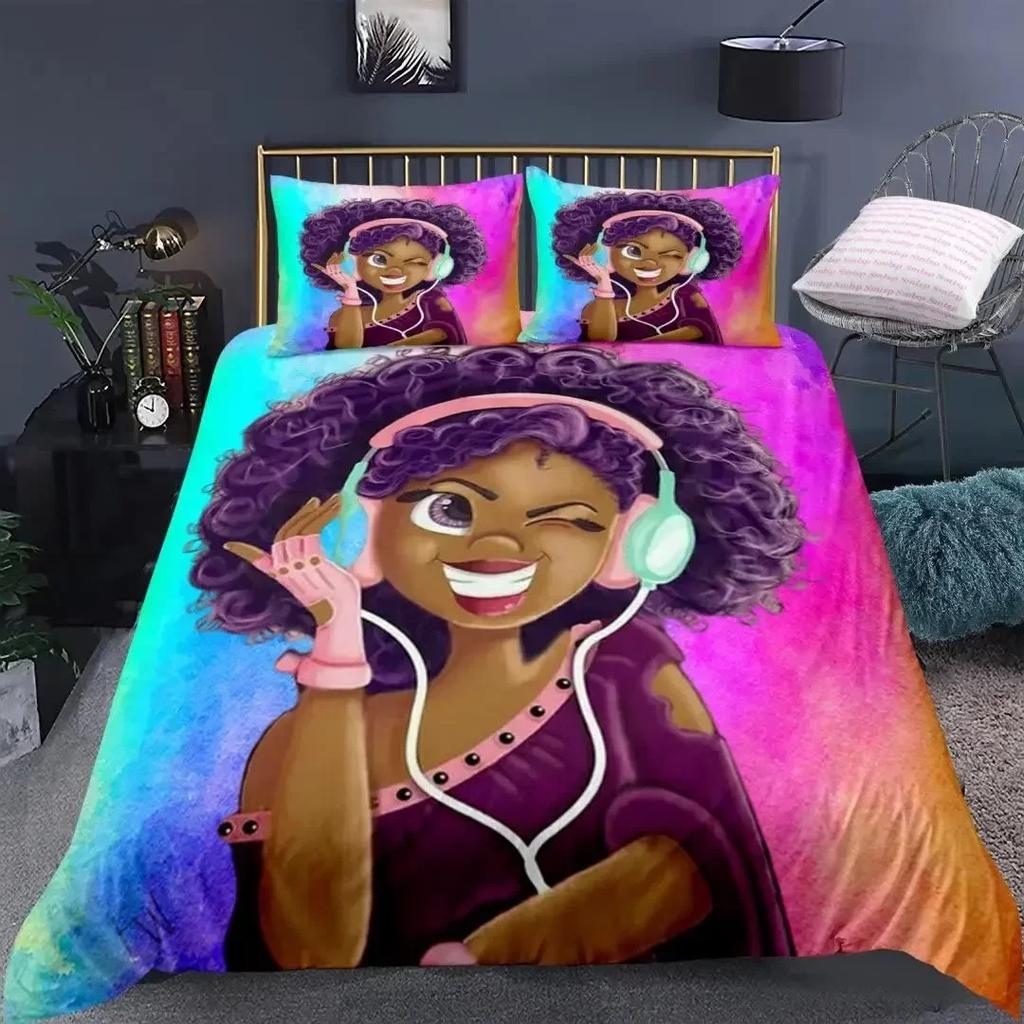 Single-Sided Printed Warm Comforter Beding Sets, Comfortable Bedspreads, with Soft Fabric Duvet Beding, American Girl, Birthday Gift, King, 3Pcs