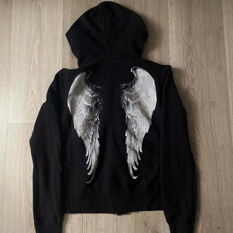 Y2K Streetwear Hoodie Women 2026 Retro Punk Graphic Print Zip-Up Oversized Sweatshirt