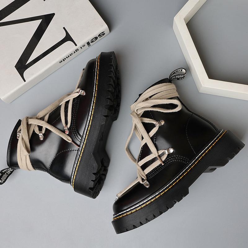 Martin Stiefel Lokomotive Stiefel weiblich Pentagramm Paar Schnürstiefel Kurzstiefel Herrenschuhe Damenschuhe Leder Runde Spitze