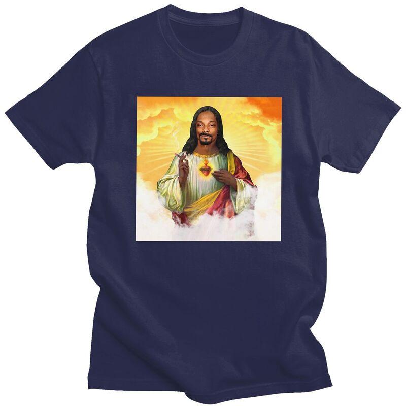 Individuelles Lustiges Heiliger Jesus Snoop Dogg T-Shirt für Männer Kurzarm Freizeit T-Shirt Coole T-Shirts Slim Fit 100% Baumwolle T-Shirt Geschenk