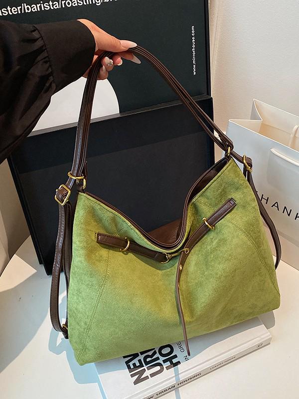 Large Capacity Retro Suede Tote - 2026 Autumn/Winter Portable Commuter Handbag