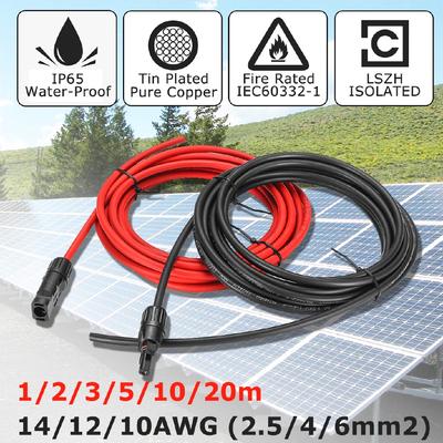 1 Pair Extension Cable Copper Wire Black + Red with MC4 Connector Solar PV Cable 2.5mm 14 AWG Solar Panel